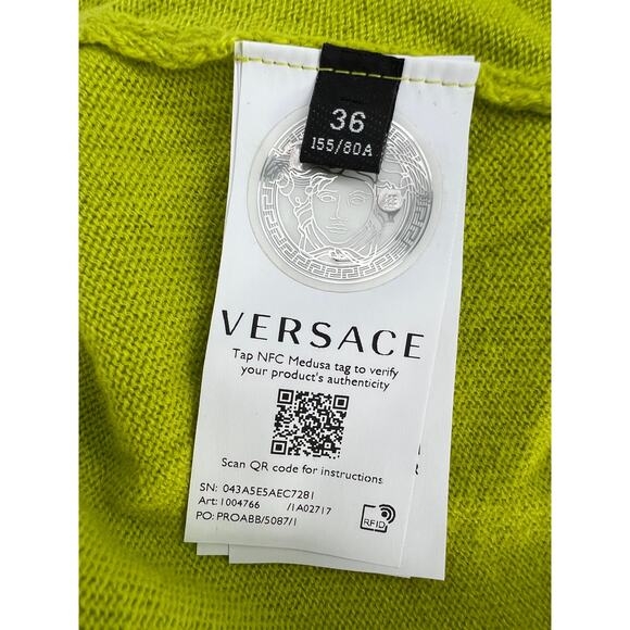 Versace Cashmere Green Cropped Safety Pin Cardigan - Picture 10 of 10